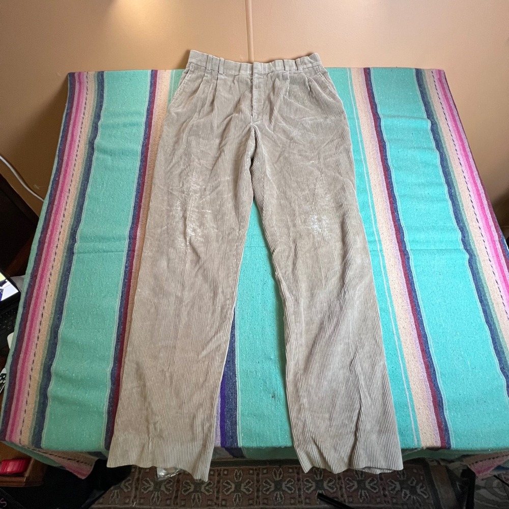 Eddie Bauer Corduroy Trousers Mens 34 Tan Pleated Vintage Straight Leg Pants
